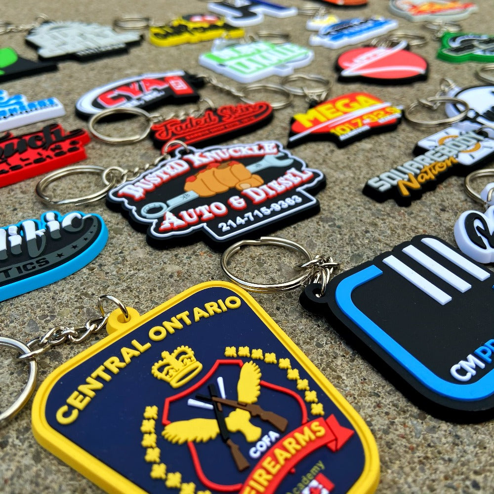 Custom rubber keychains with your logo bulk showcase